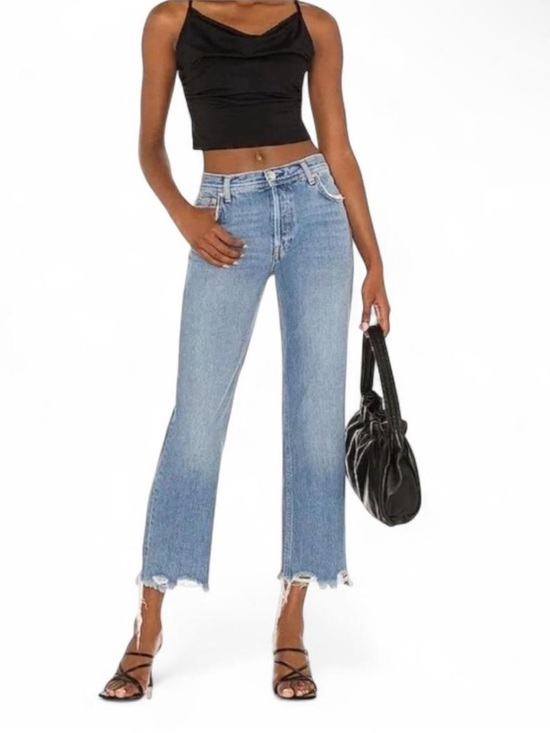 Free People Denim - NWOT Free People Maggie Mid Rise Light Blue Cropped Frayed-Hem Jeans